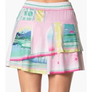Lucky in Love Deco in Love Golf Tennis Skort Tiered Pink Green Pickleball Chic M